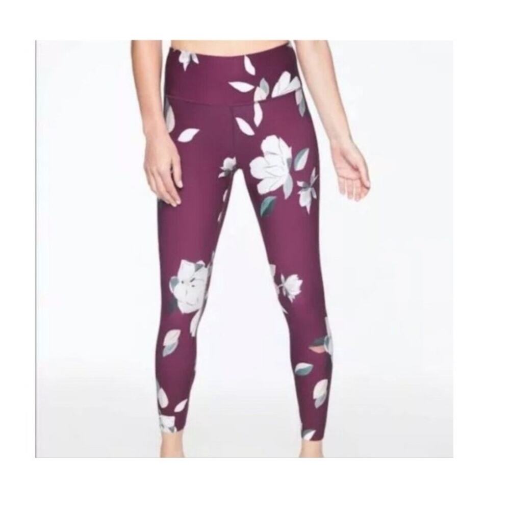 Athleta | Women's Size S Floral Elation Burgundy Leggings